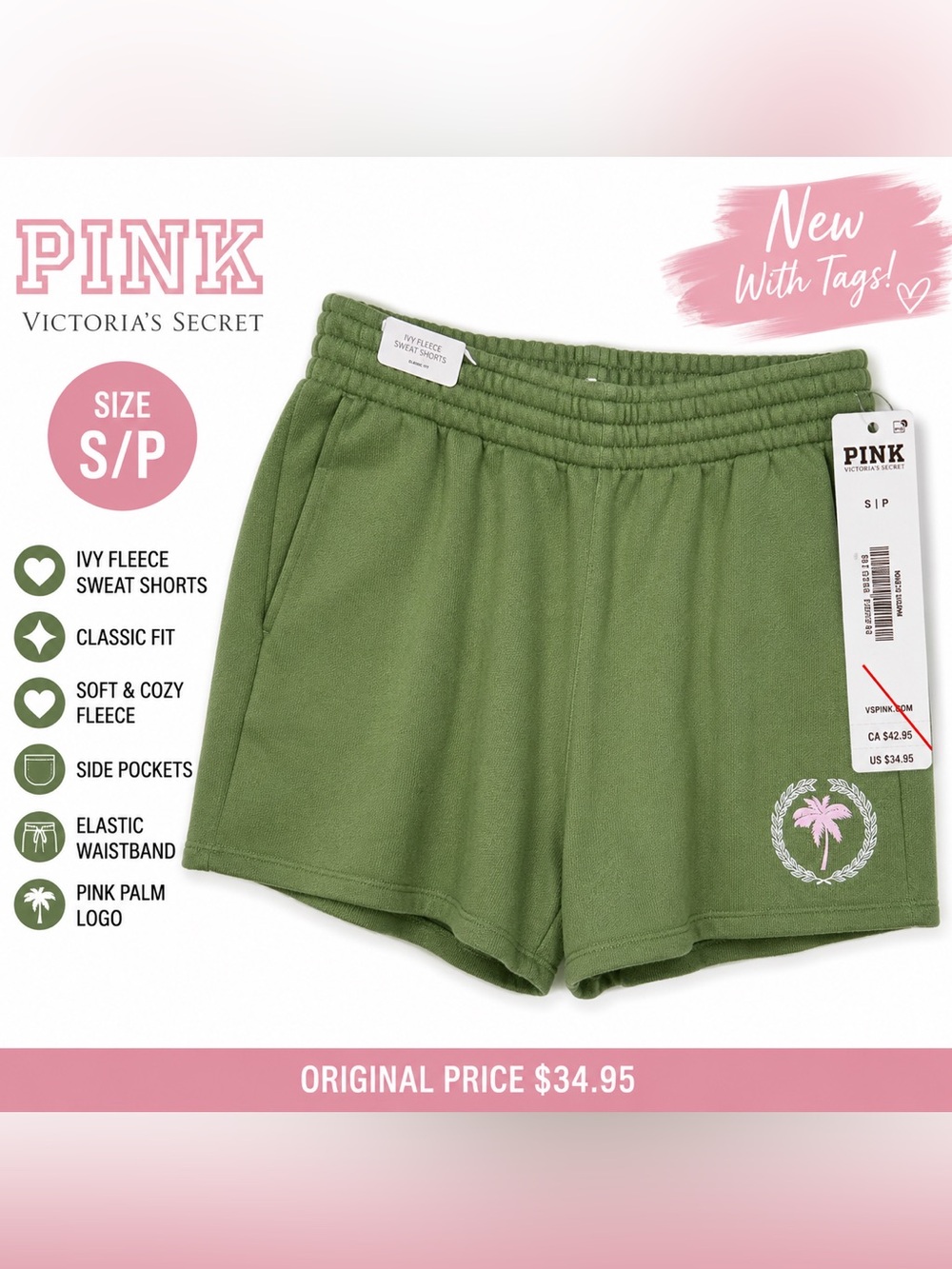 PINK Victoria’s Secret Ivy Fleece Sweat Shorts – Classic Fit